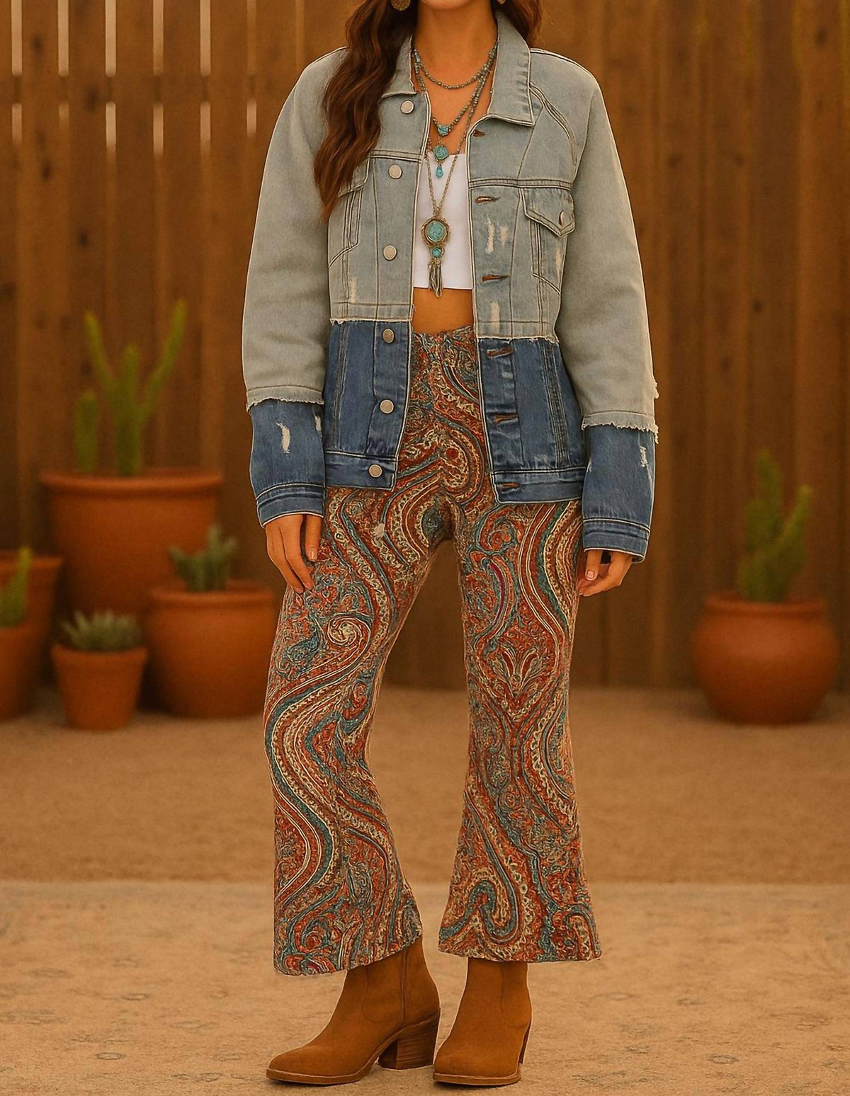 Little Secret Of Mine - Split Decision Button Closure Pockets Two-Tone Denim Jacket