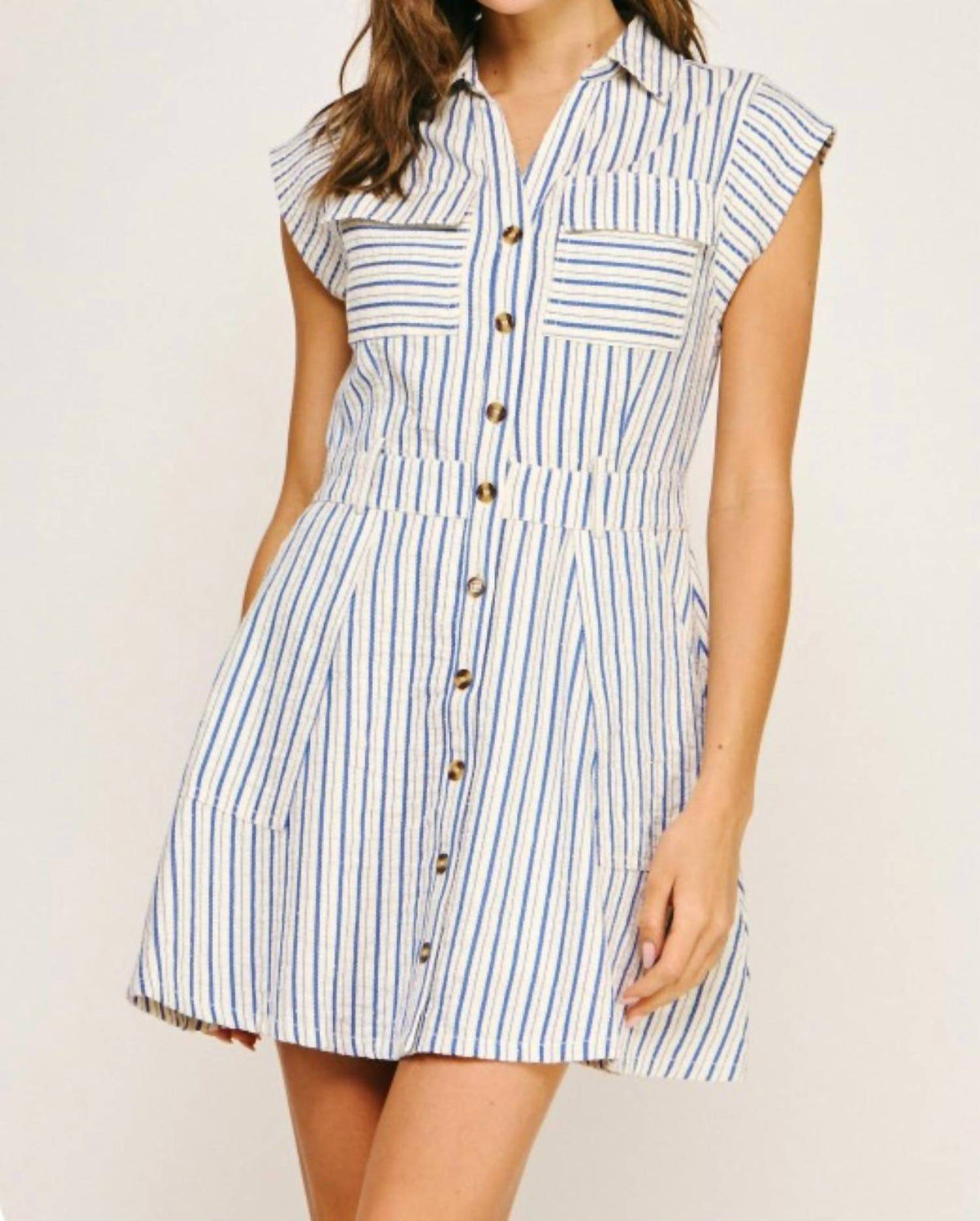 Liv - Collared Stripe Mini Dress