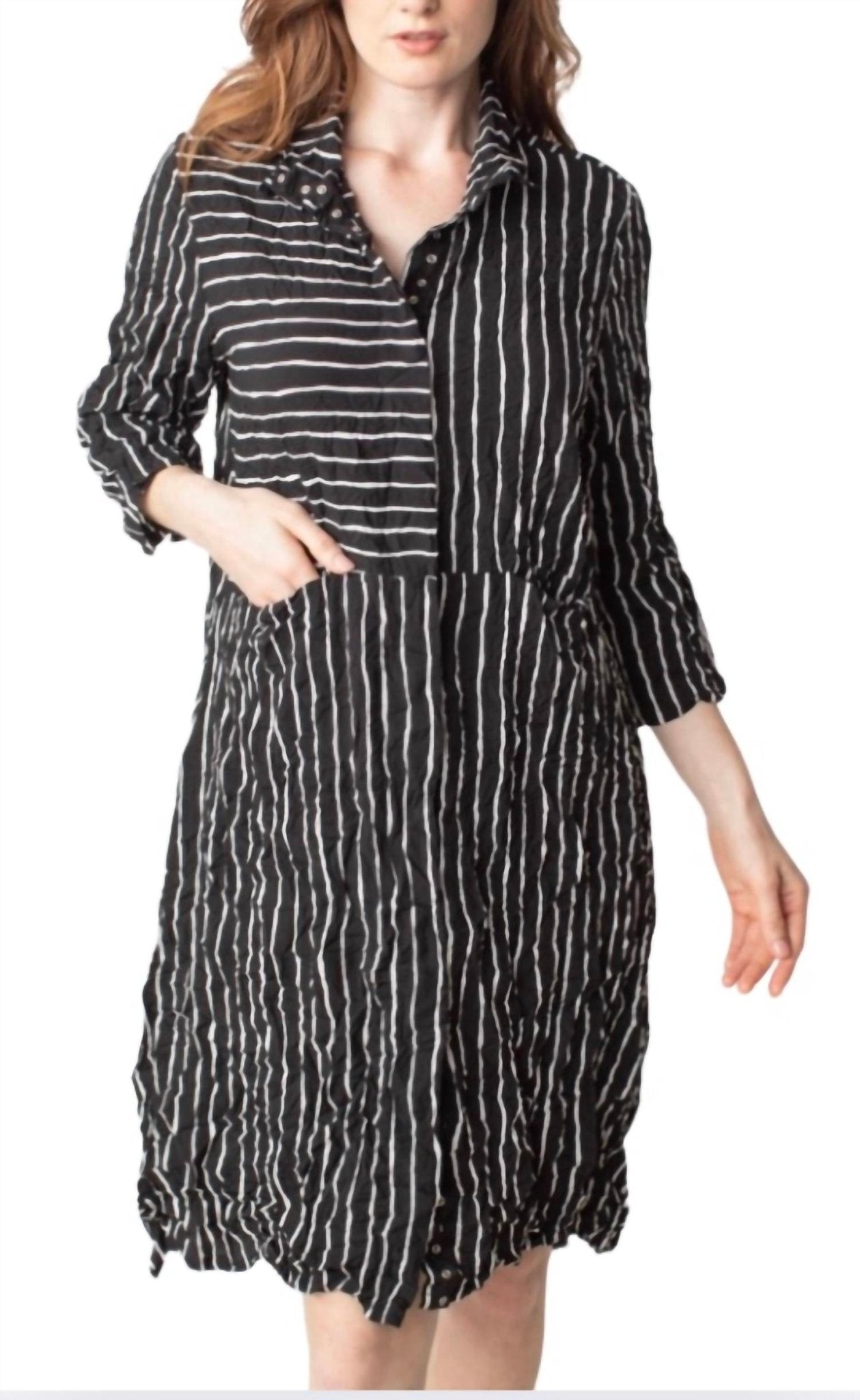 Liv - Crimp stripe shirt dress - black - clothing - dresses