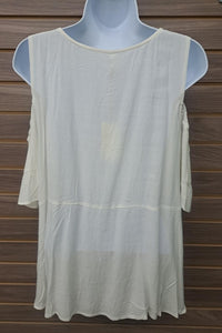 Llove - Women's Flowy Linen Cold Shoulder Pull Over Blouse