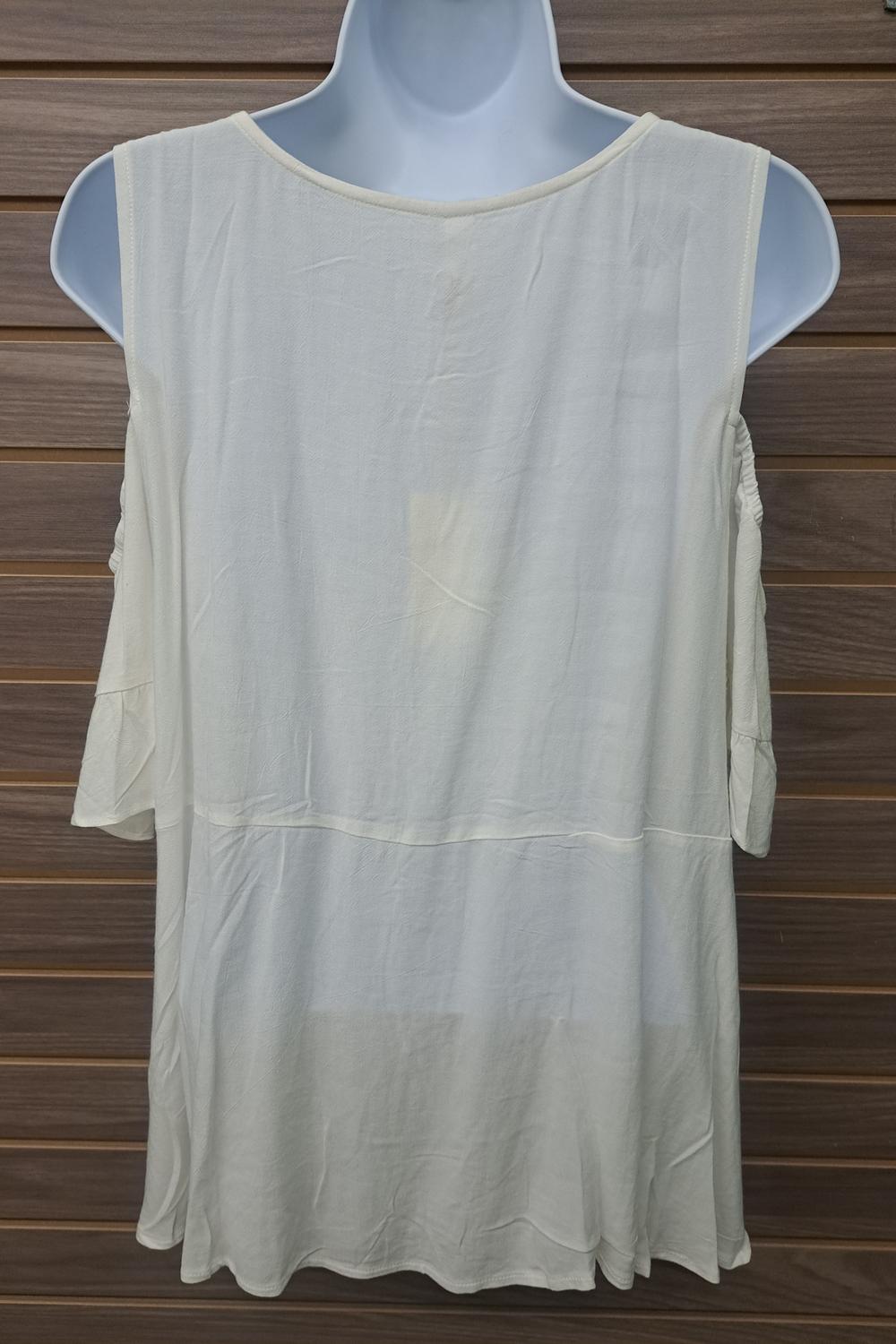 Llove - Women's Flowy Linen Cold Shoulder Pull Over Blouse