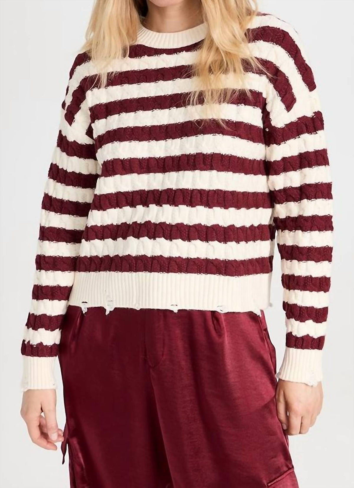 Lna - Devi Distressed Cable Knit Sweater