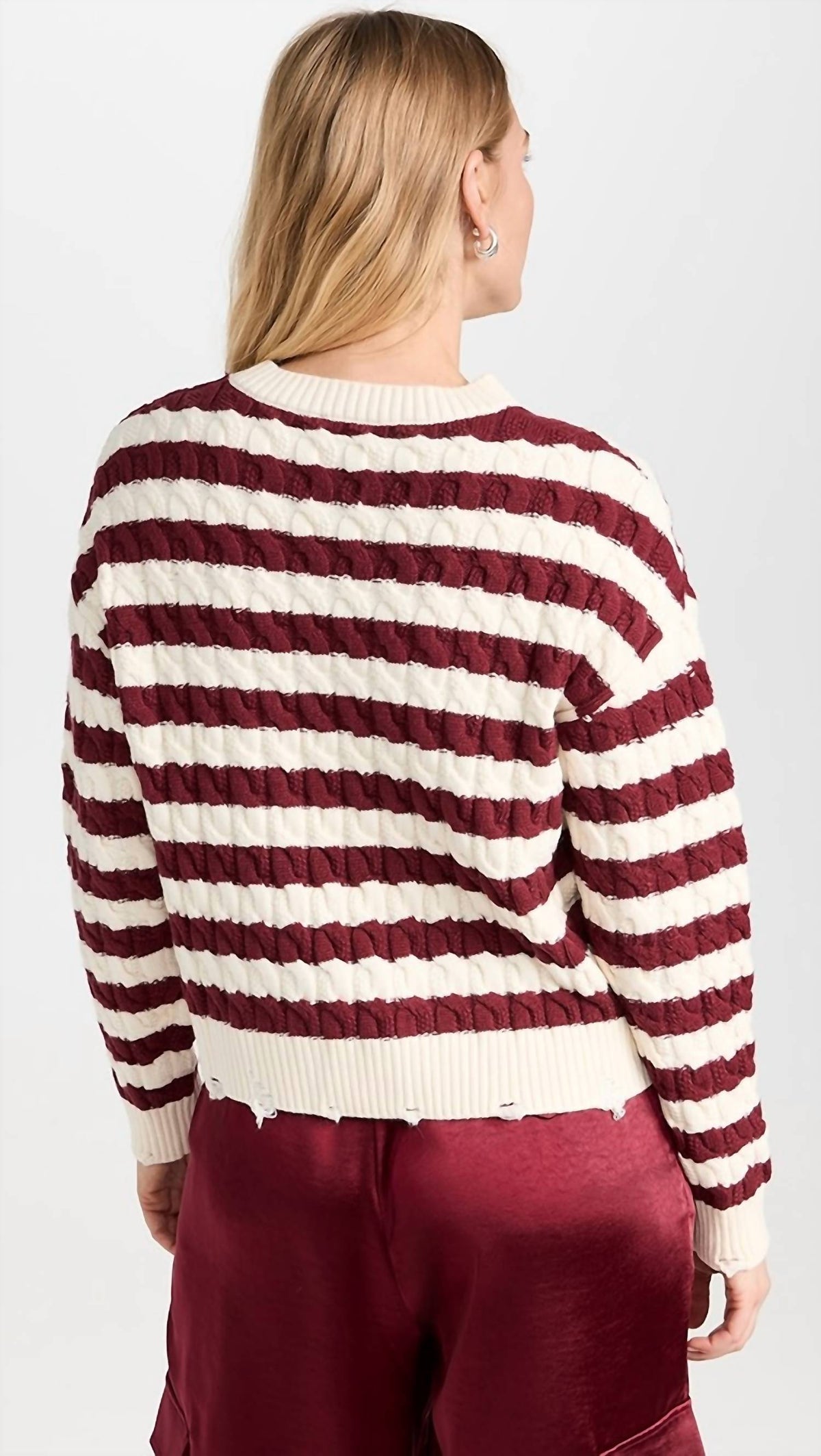 Lna - Devi Distressed Cable Knit Sweater
