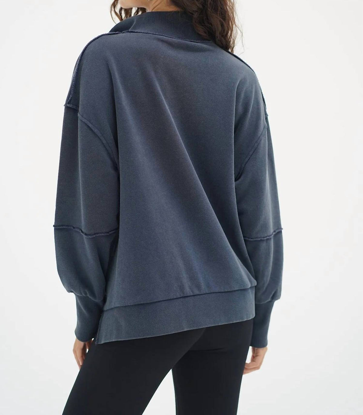 Lna - Hallie Snap Collared Pullover Sweatshirt