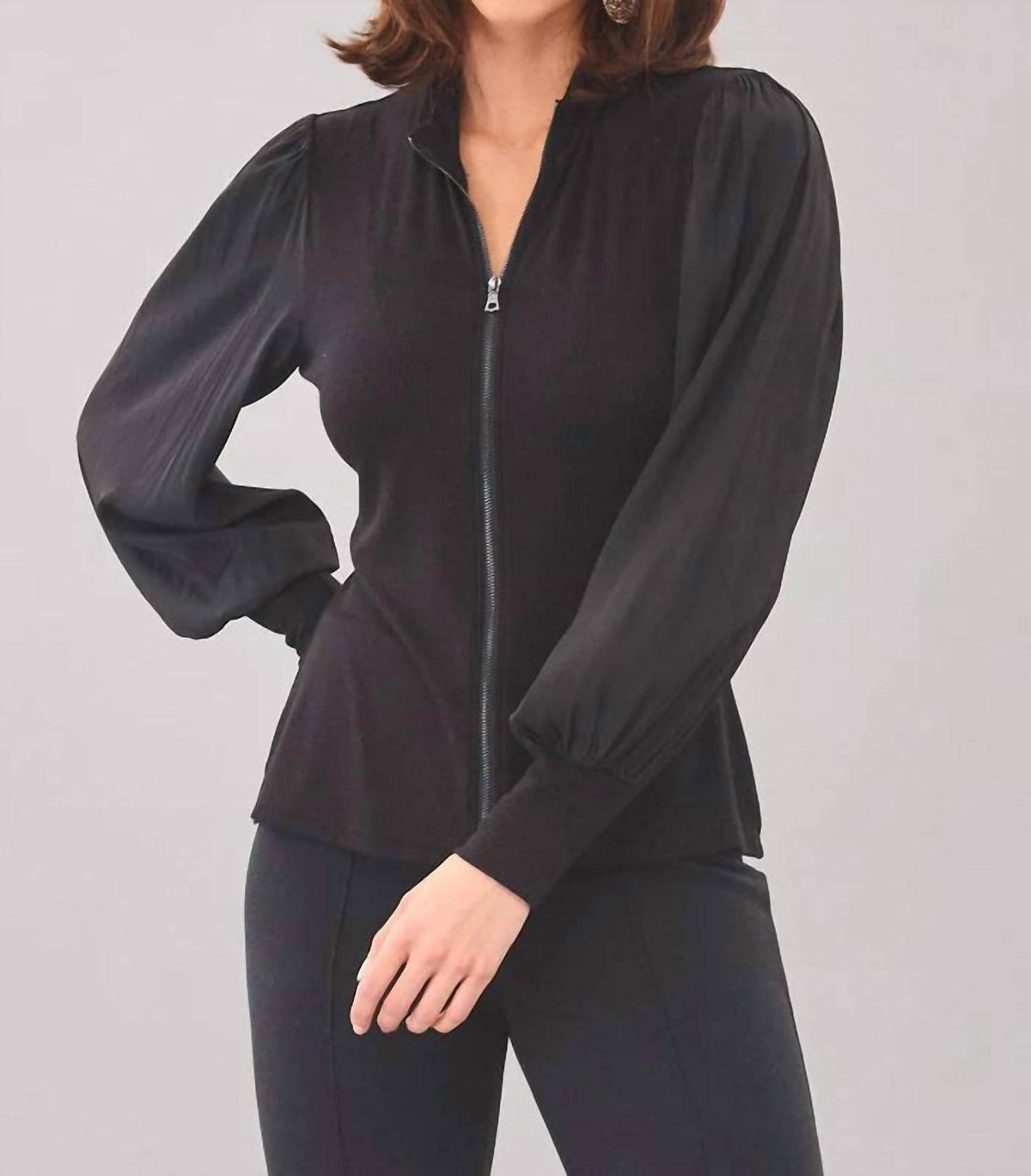 Lola & Sophie - Balloon Sleeve Zip Front Top