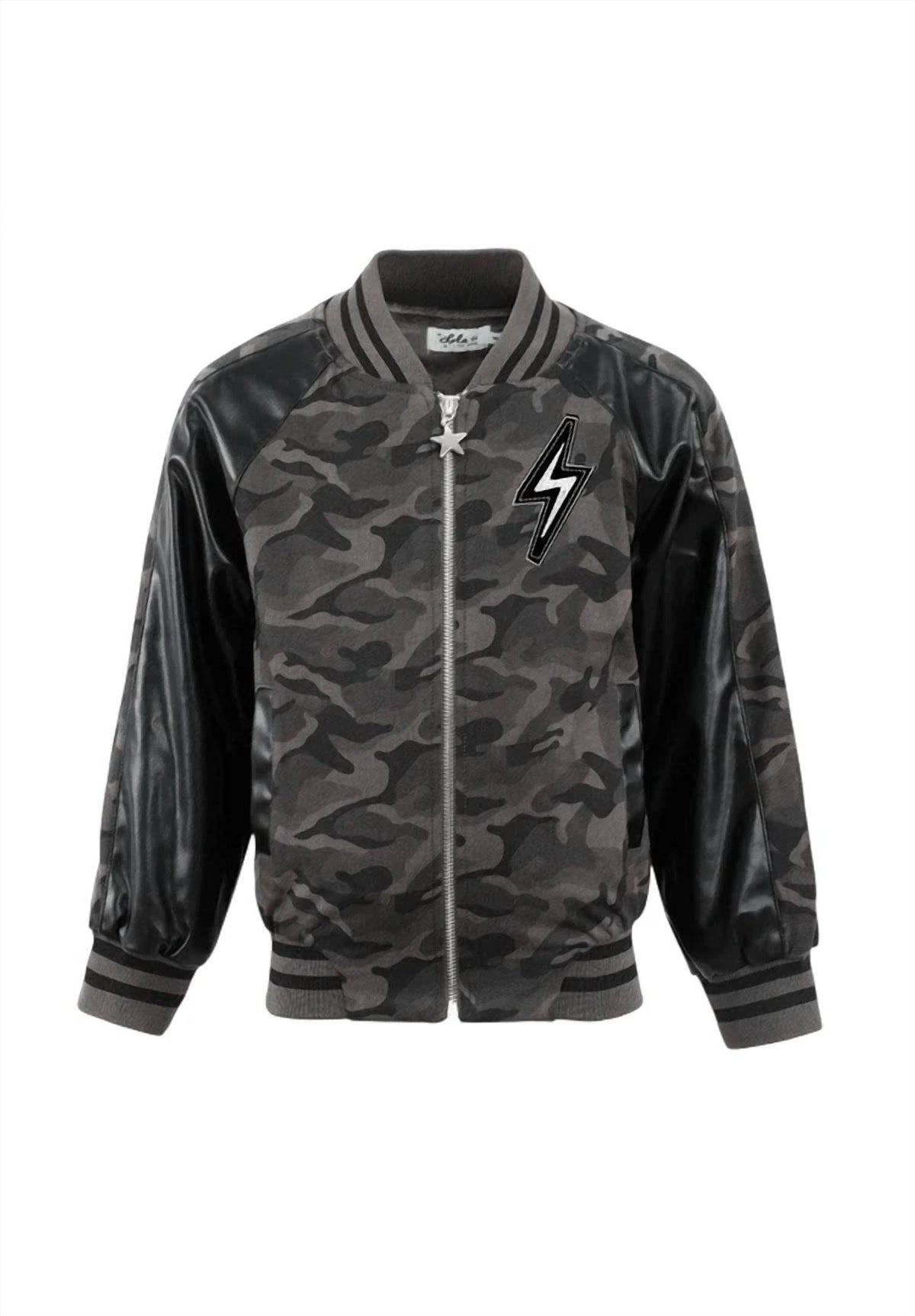 Lola + The Boys - Kids' Camo Flash Leather Bomber Jacket