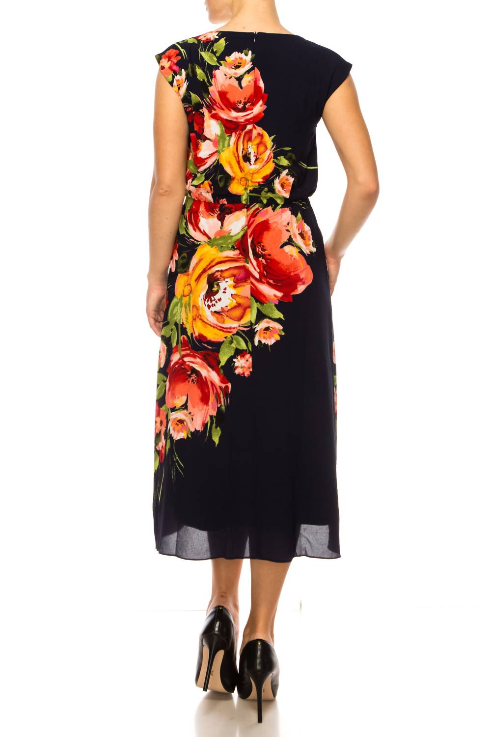 London Times - Floral Print A - line Midi Dress - blue - clothing - dresses
