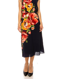 London Times - Floral Print A - line Midi Dress - blue - clothing - dresses