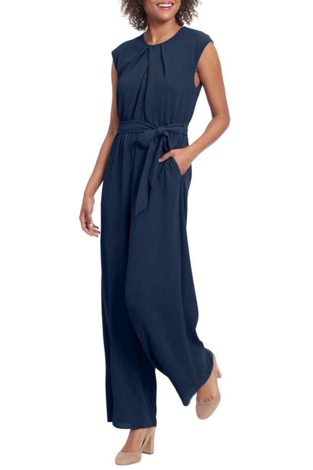 London Times - Peep Hole Wide Leg Jumpsuit - blue - clothing - jumpsuits
