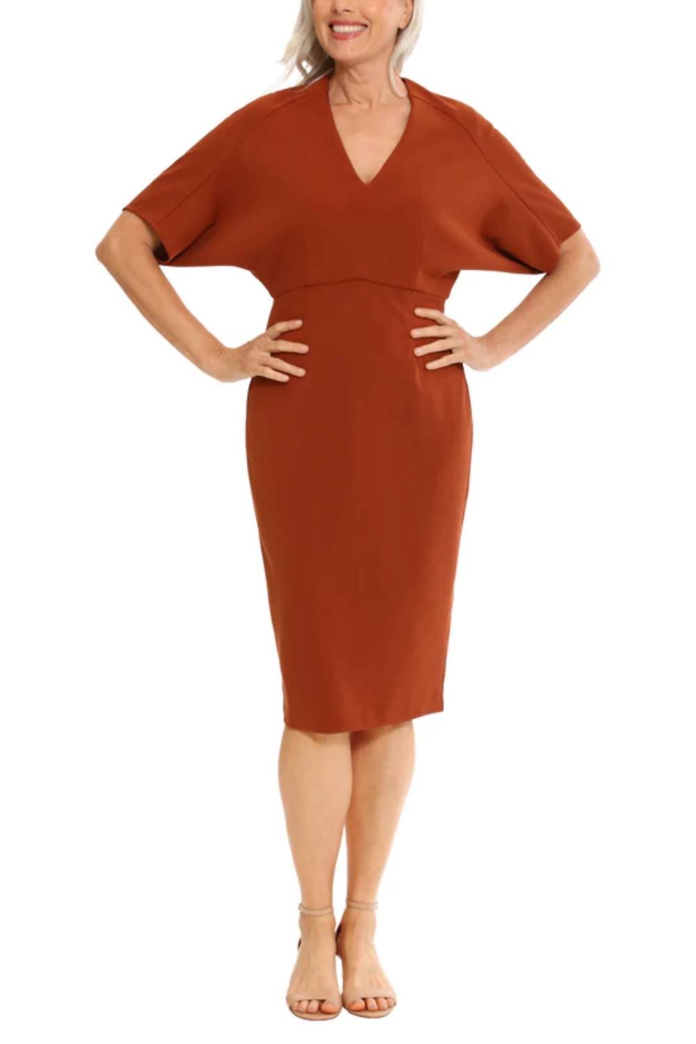 London Times - Short Dolman Sleeve Sheath Dress - brown - clothing - dresses