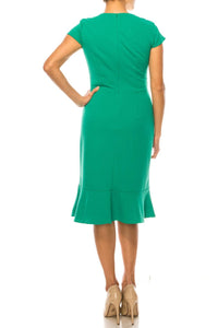 London Times - Surplice Neck Ruffle Drape Sheath Dress - clothing - dresses - green