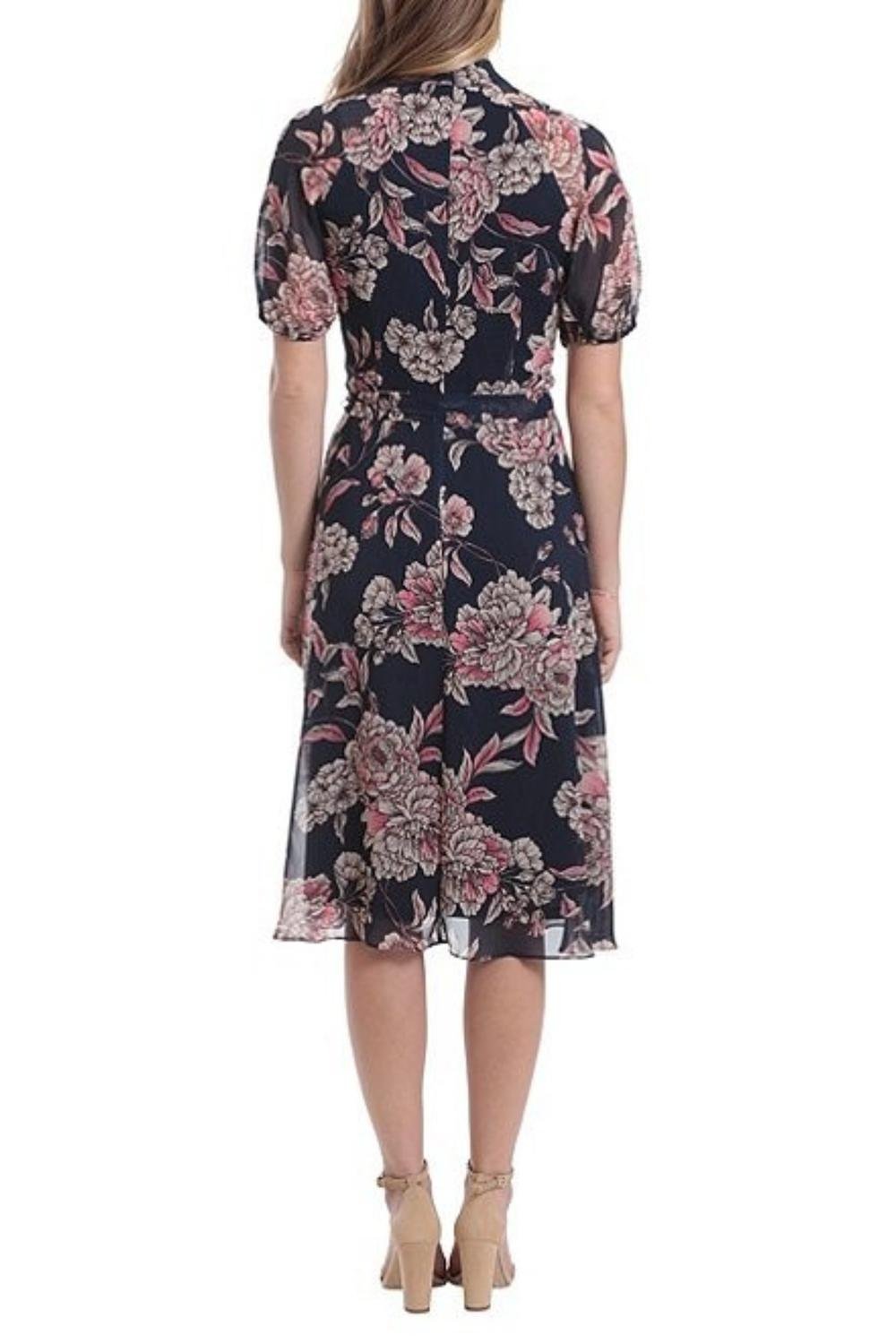 London Times - Twisted Keyhole Floral Midi Dress - blue - clothing - dresses