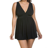 Longitude - Shirring Chic Goddess Swimdress - black - clothing - nylon - blend