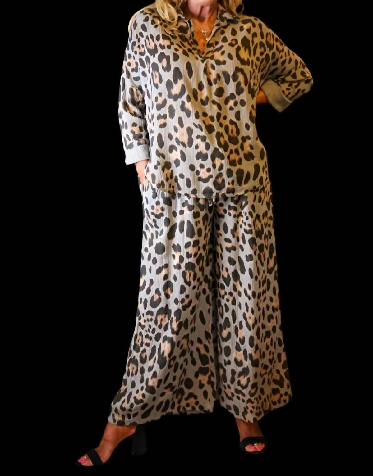 Look Mode Usa - Cheetah Print High Low Pullover Top