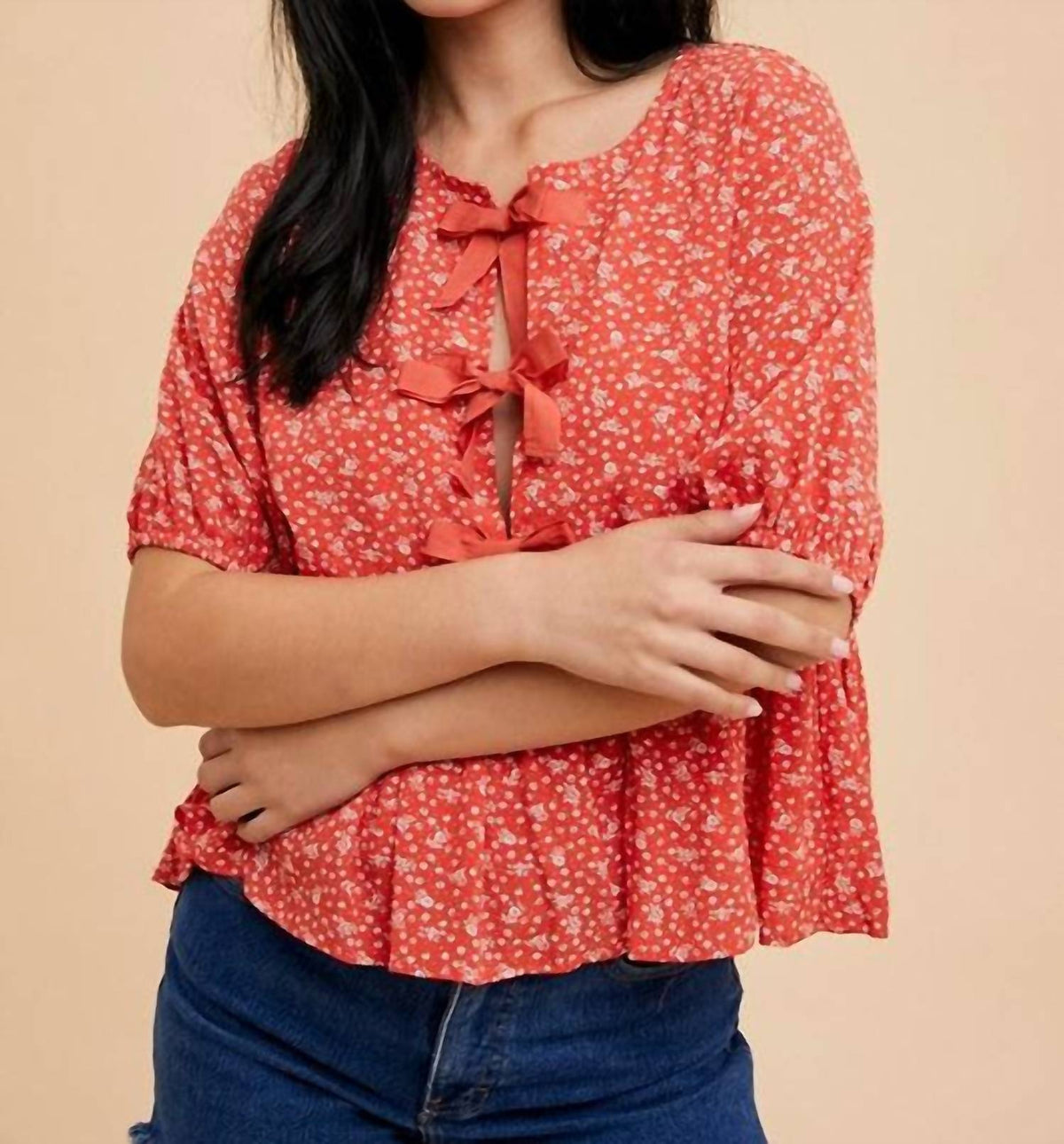 In-Loom - Floral Bow Tie Top