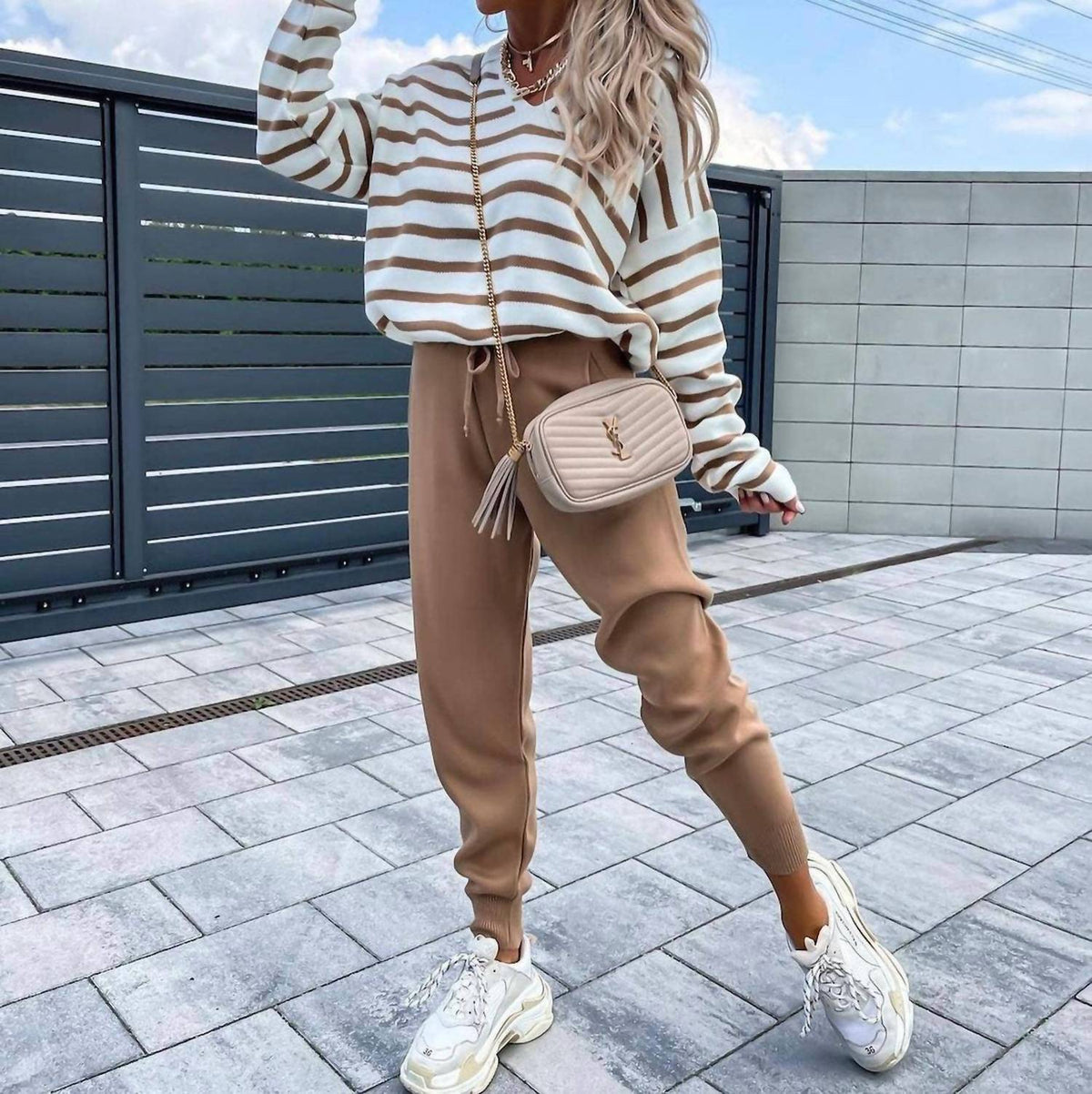 Loriane - Striped Sweater And Pants Set