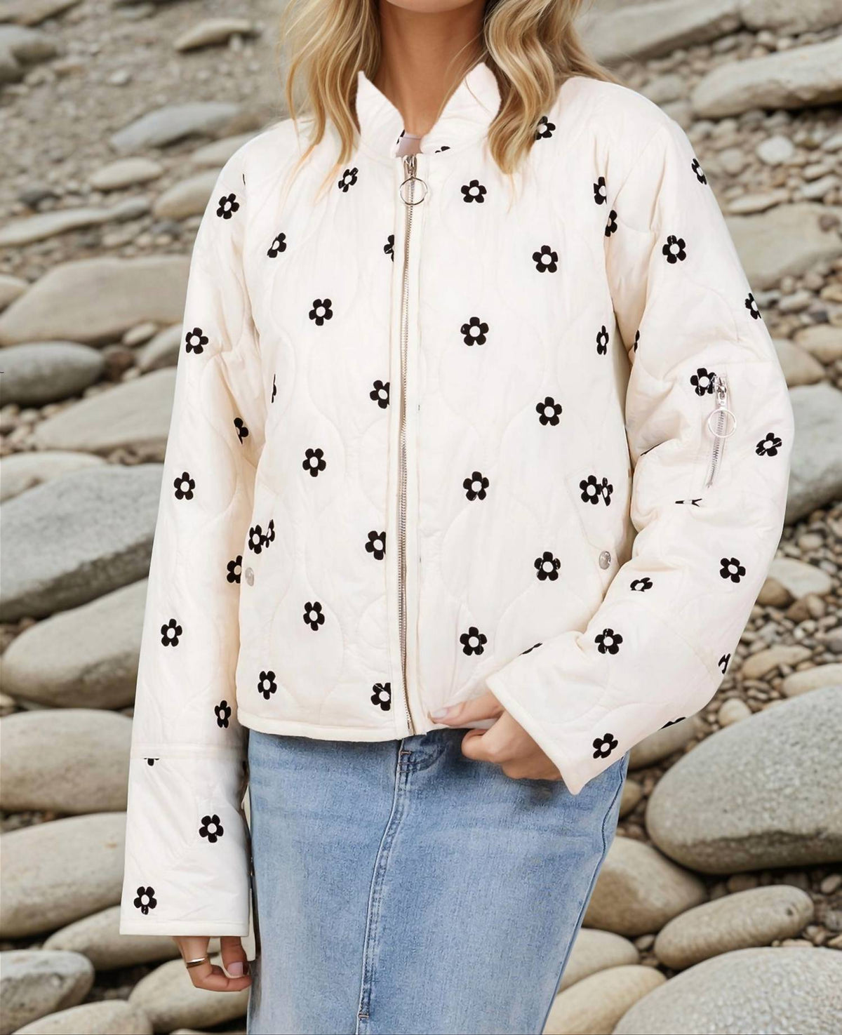 Lovelo - Tory Flower Accent Puff Jacket