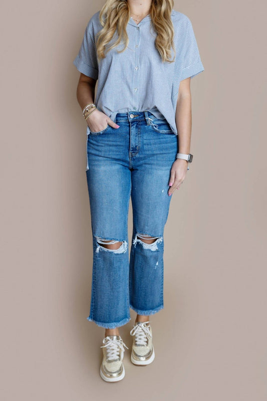 Lovervet - High Rise Slim Wide Jeans - blue - clothing - cotton - blend