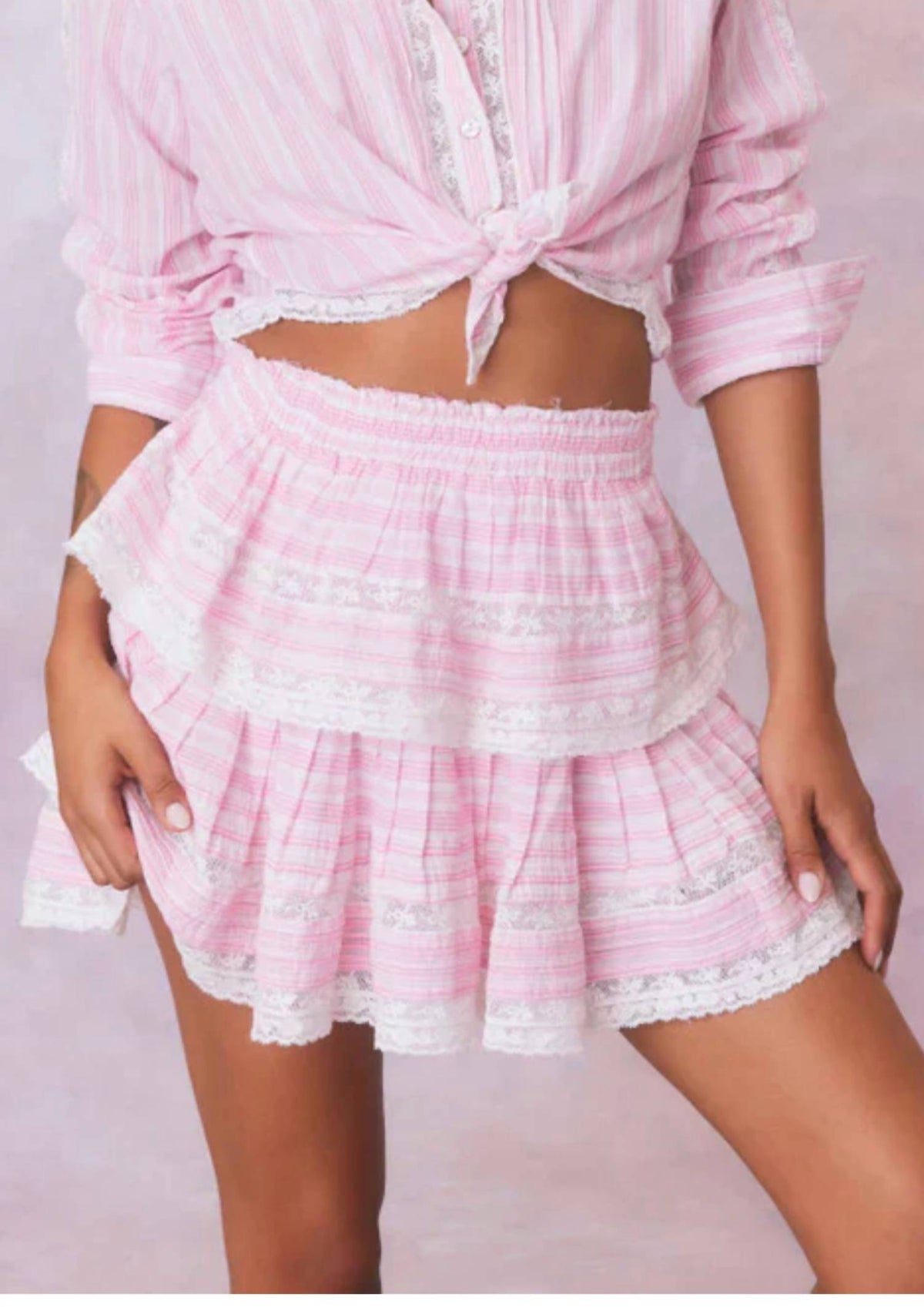 Loveshackfancy - Ruffle Stripe Cotton Mini Skirt