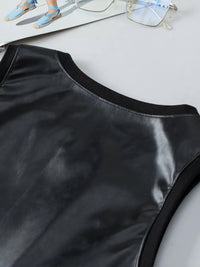 Lovesoft - Faux Leather Crew Neck Tank - black - clothing - solid