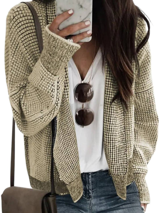 Lovesoft - Plaid Contrast Trim Cardigan - beige - cardigans - clothing