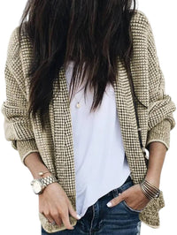 Lovesoft - Plaid Contrast Trim Cardigan - beige - cardigans - clothing