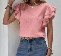 Lovesoft - Ruffle Sleeve Pom Pom Top