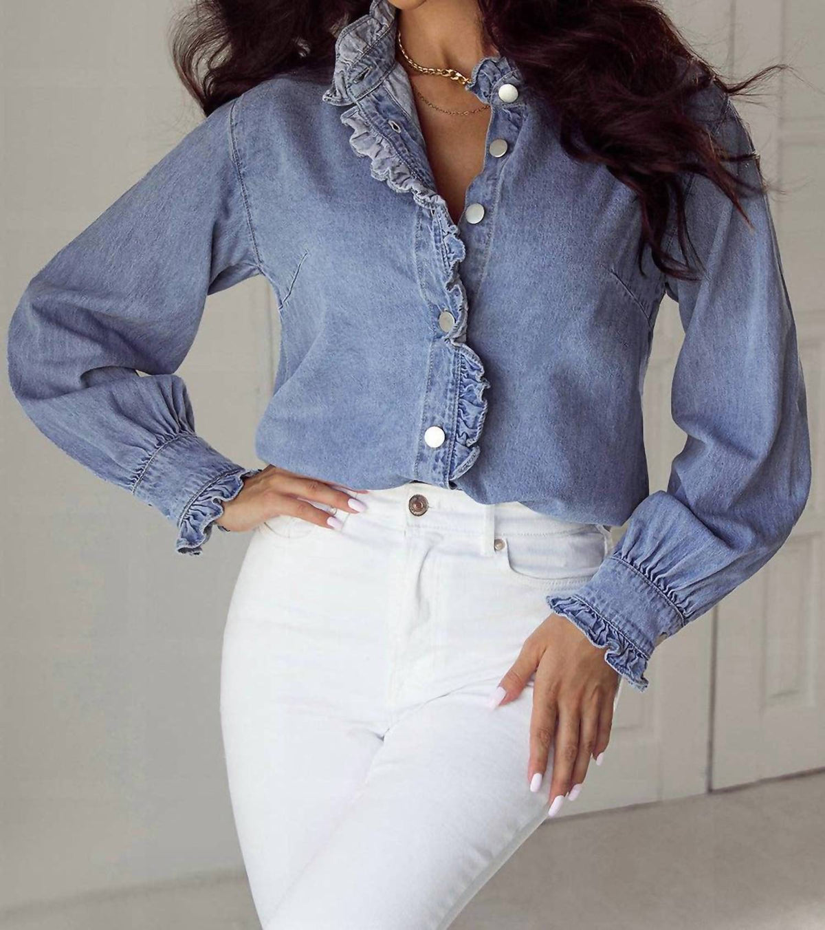 Lovesoft - Ruffled Denim Blouse