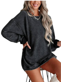 Lovesoft - Solid Ribbed Knit Pullover Sweatshirt - black - clothing - polyester