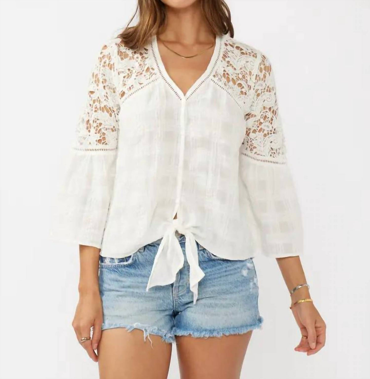 Lovestitch - Crochet Lace Tie Front Top