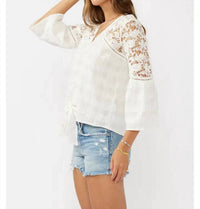 Lovestitch - Crochet Lace Tie Front Top