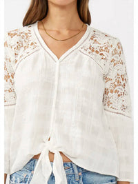 Lovestitch - Crochet Lace Tie Front Top