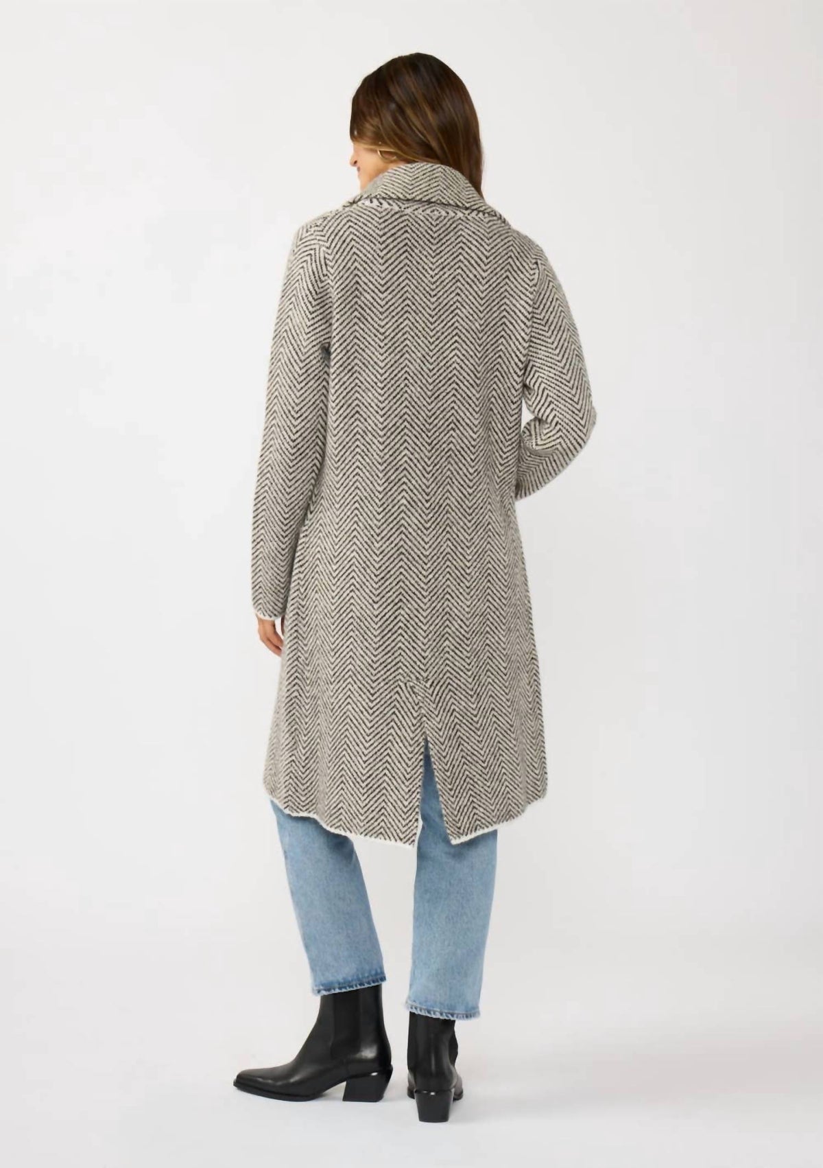 Lovestitch - Herringbone Long Sleeve Button Front Coatigan