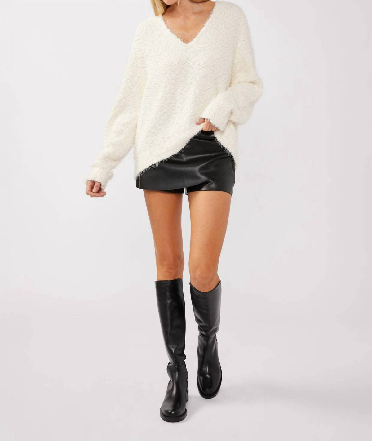 Lovestitch - Hi-low Fuzzy Pullover Sweater