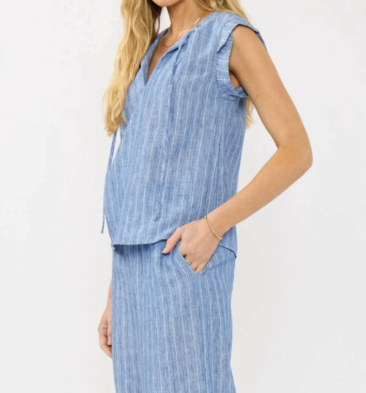 Lovestitch - Tie Front Flutter Sleeve Top