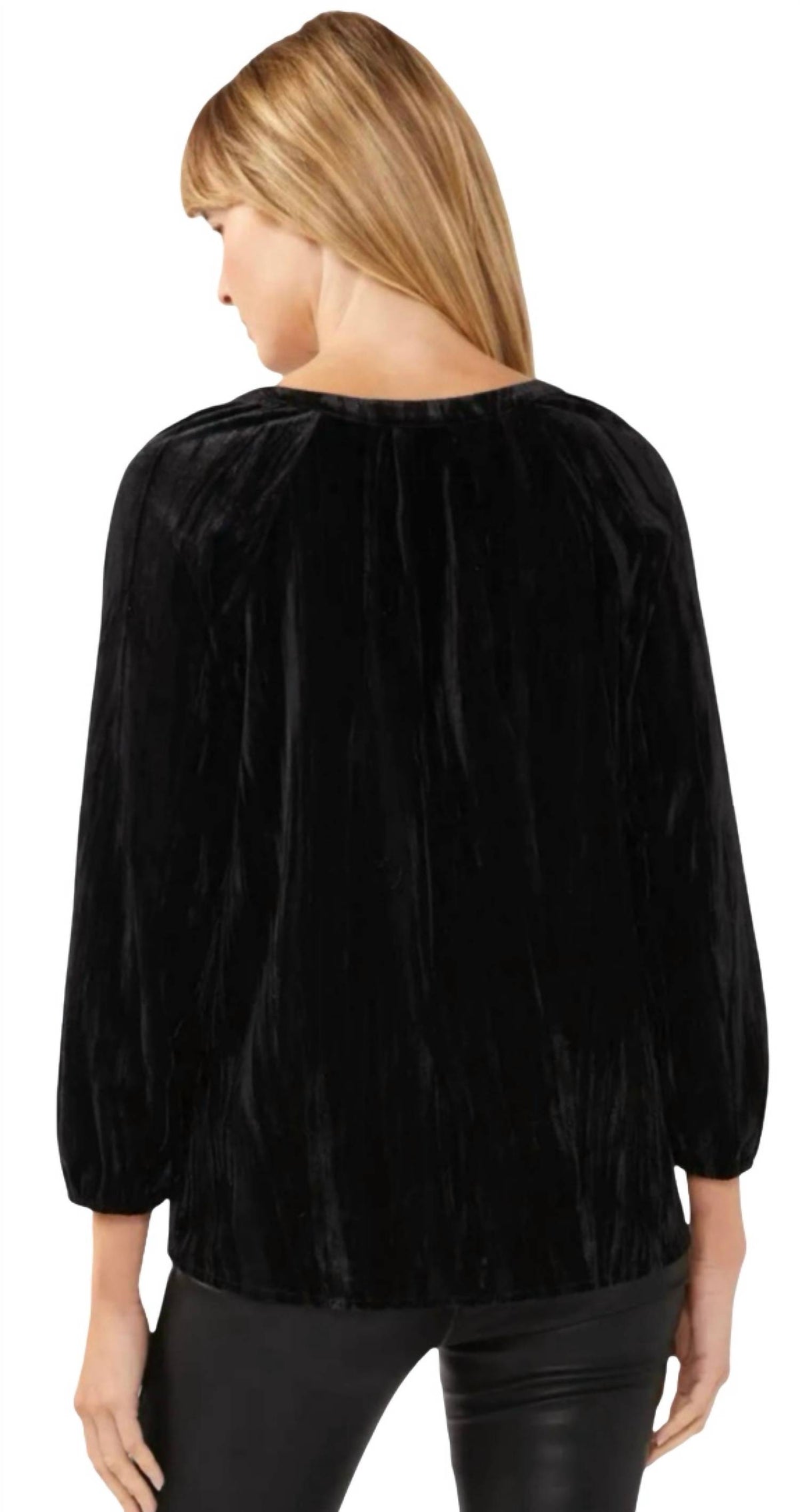 Lovestitch - Velvet Button Front V Neck Blouse