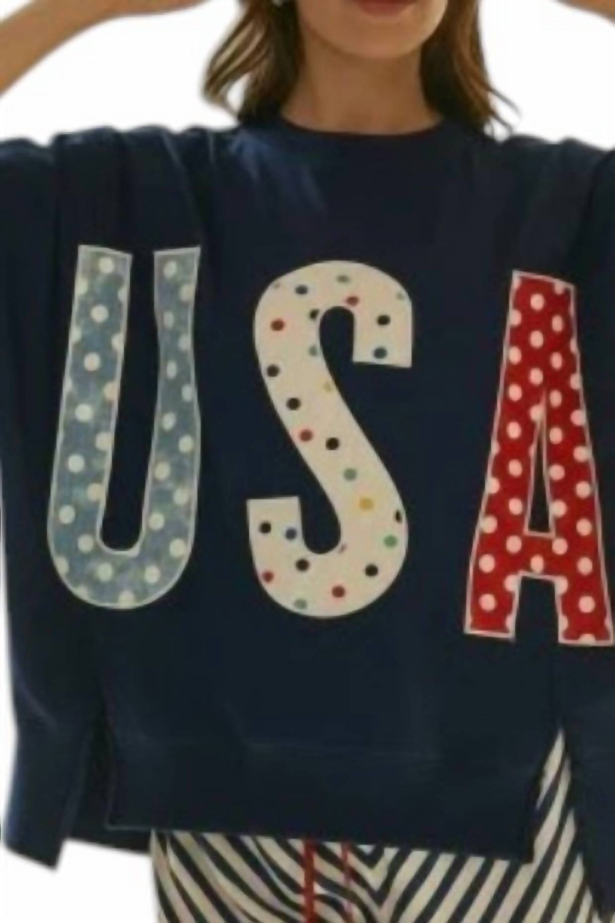 Lovlov - 4th Of July Polka Dot Usa Lettered Patch Work Top
