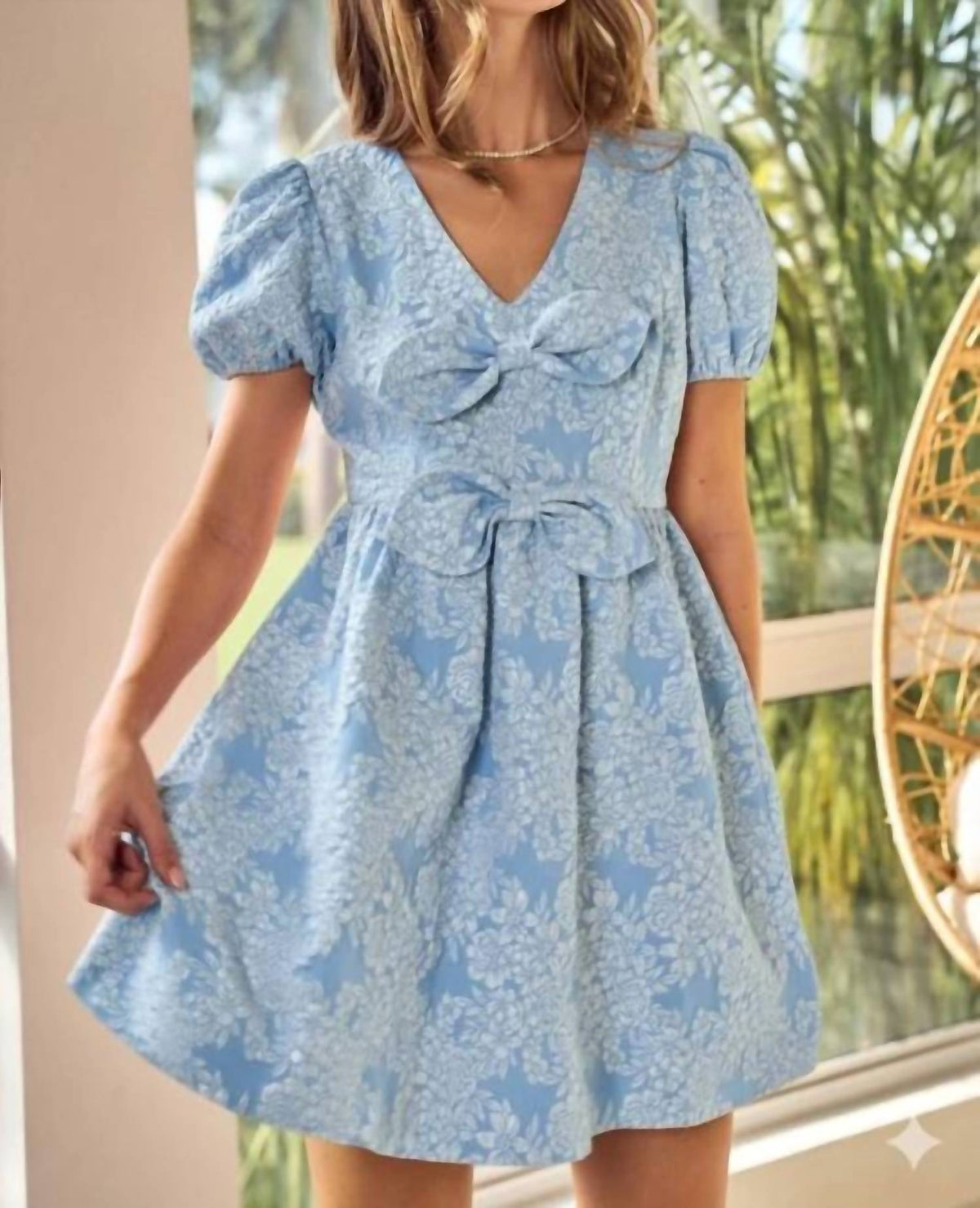 Lovlov - Jacquard Puff Sleeve Mini Dress