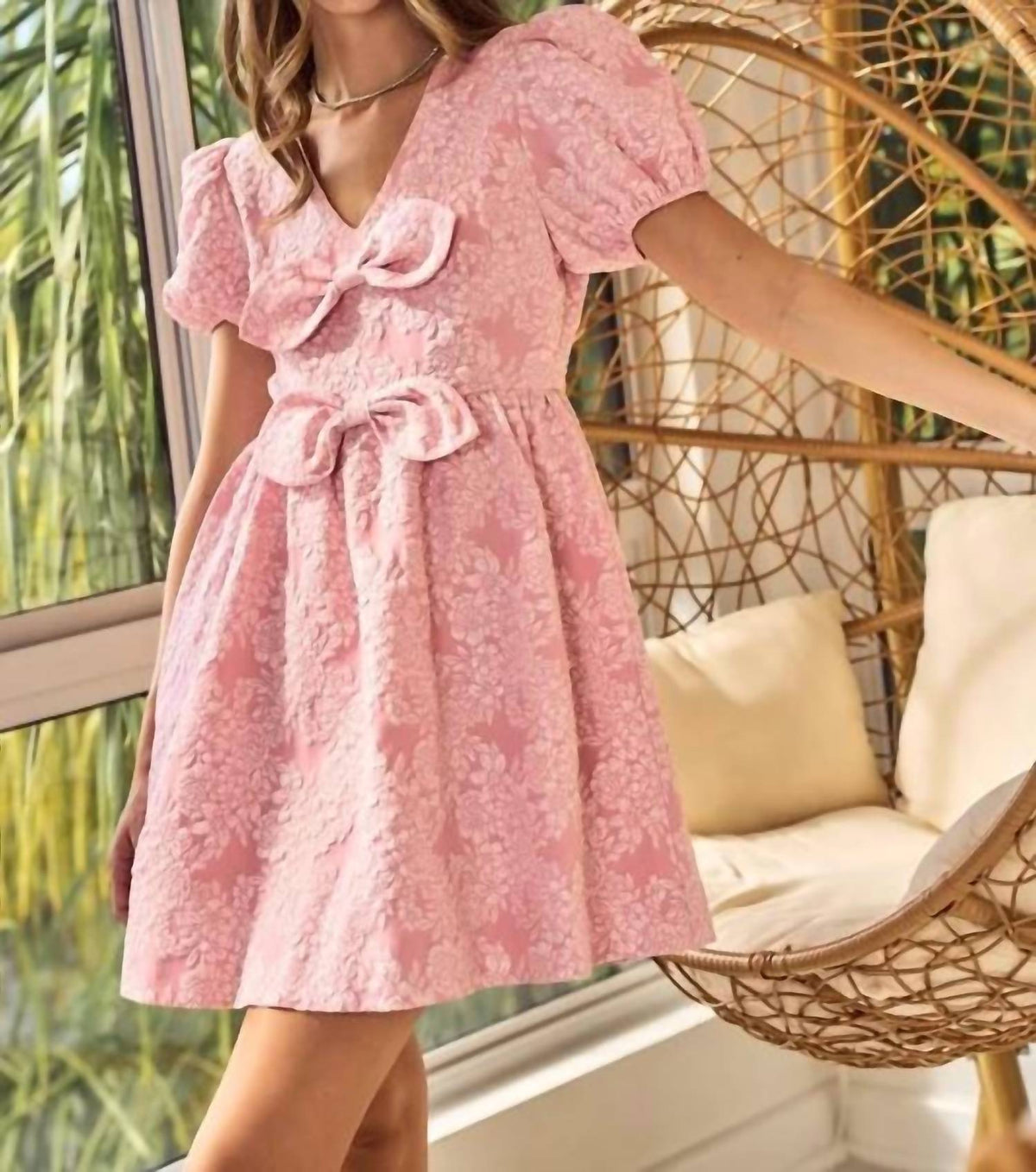 Lovlov - Jacquard Puff Sleeve Mini Dress