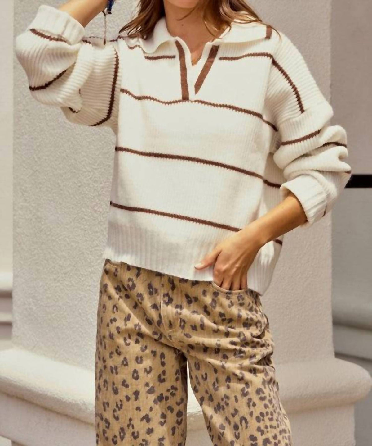 Lovlov - Luxe Relaxed Striped Knit Sweatshirt