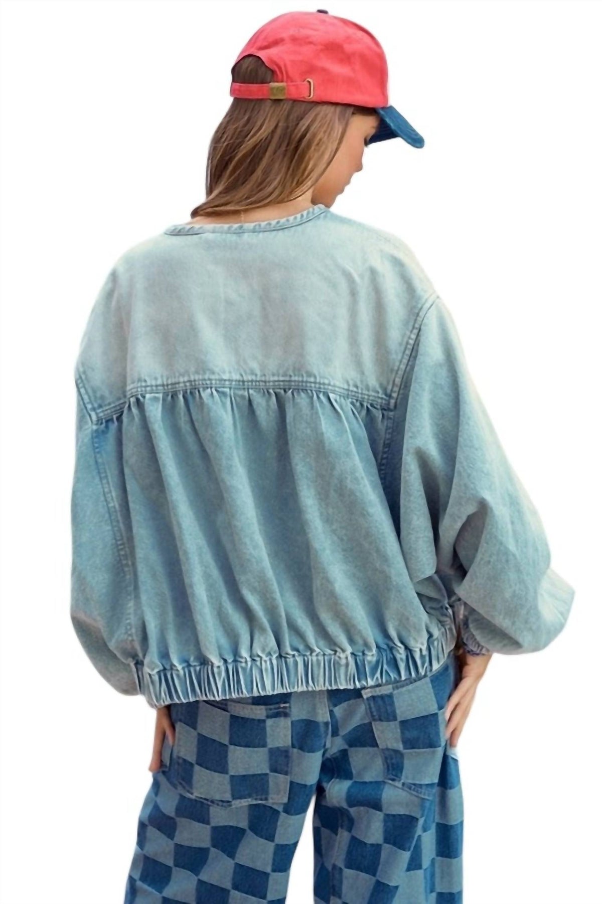 Lovlov - Washed Elasticized Oversize Full Zip Bomber Jacket