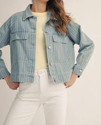 Lovlov - Washed Vertical Stripe Structured Denim Shacket