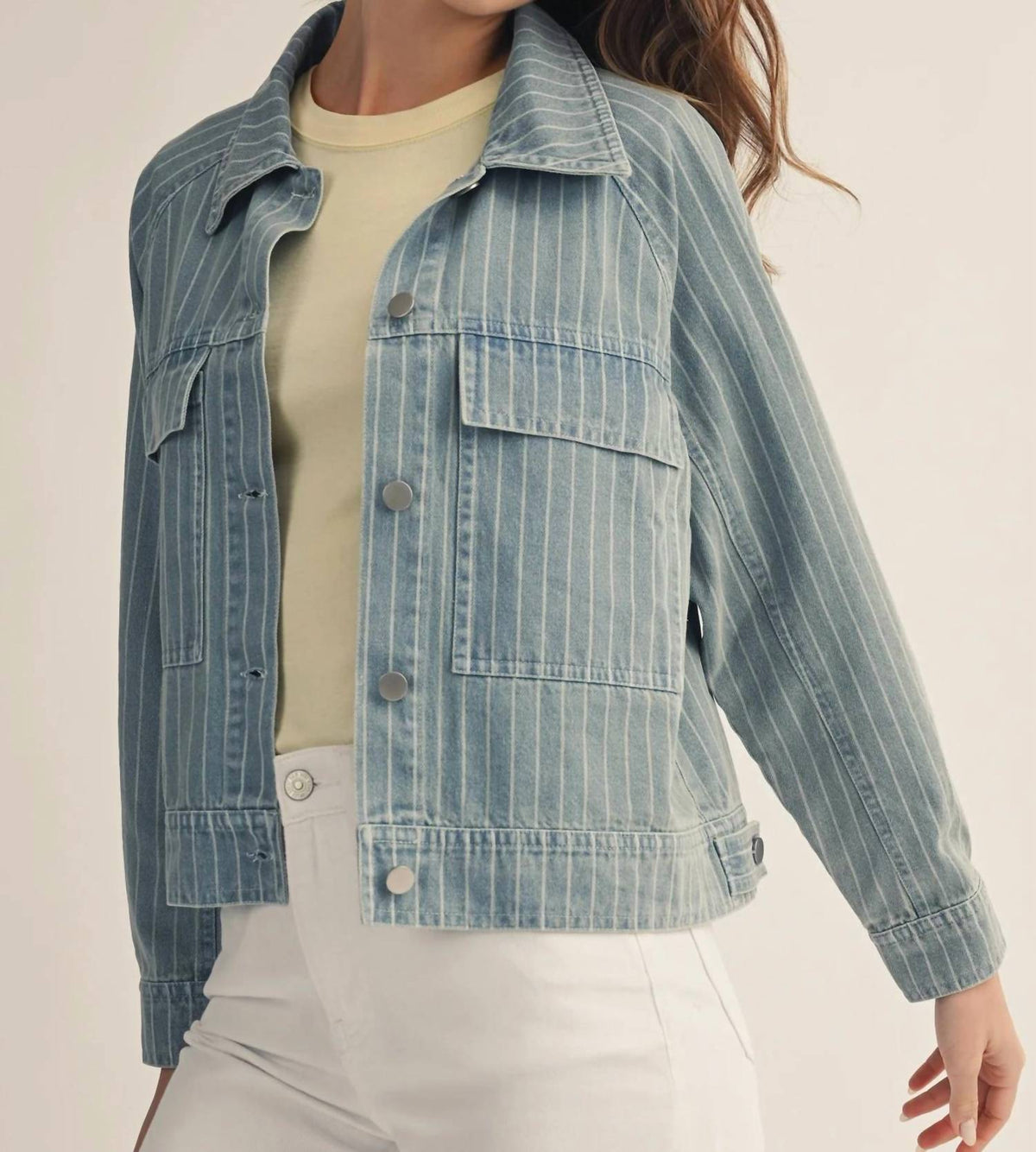 Lovlov - Washed Vertical Stripe Structured Denim Shacket