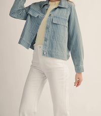 Lovlov - Washed Vertical Stripe Structured Denim Shacket