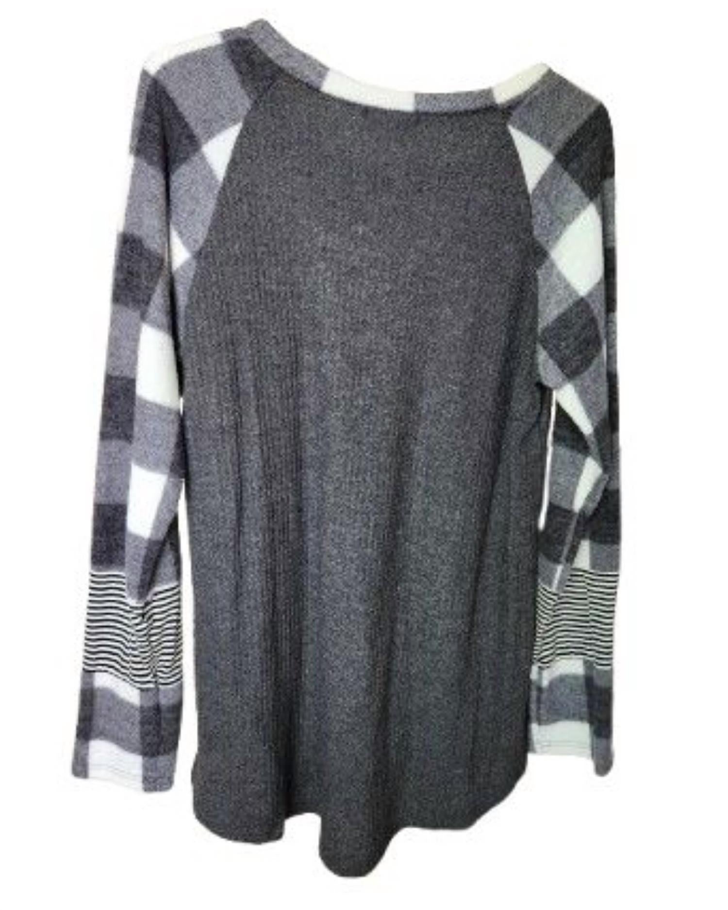 Ltx Sportswear - Women's Plaid Arm Sweater - clothing - crew - grey