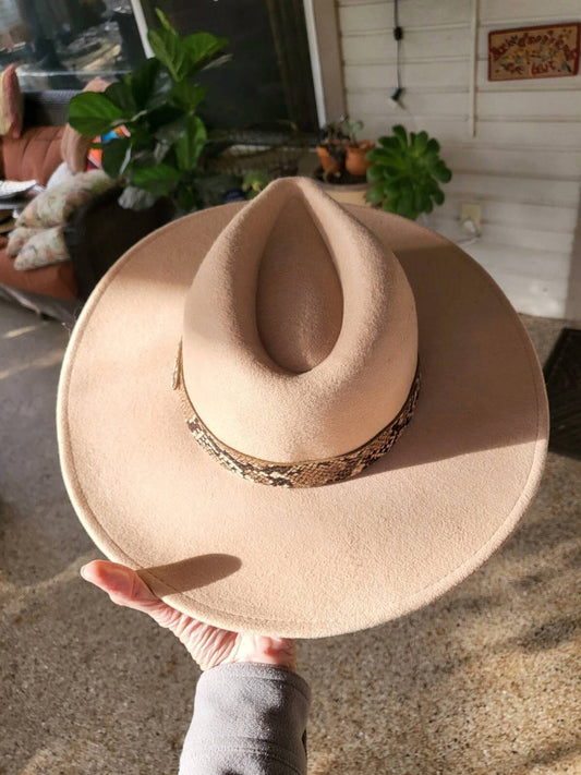 Lucca - Women's Snake Trim Fedora Hat - accessories - beige - hats