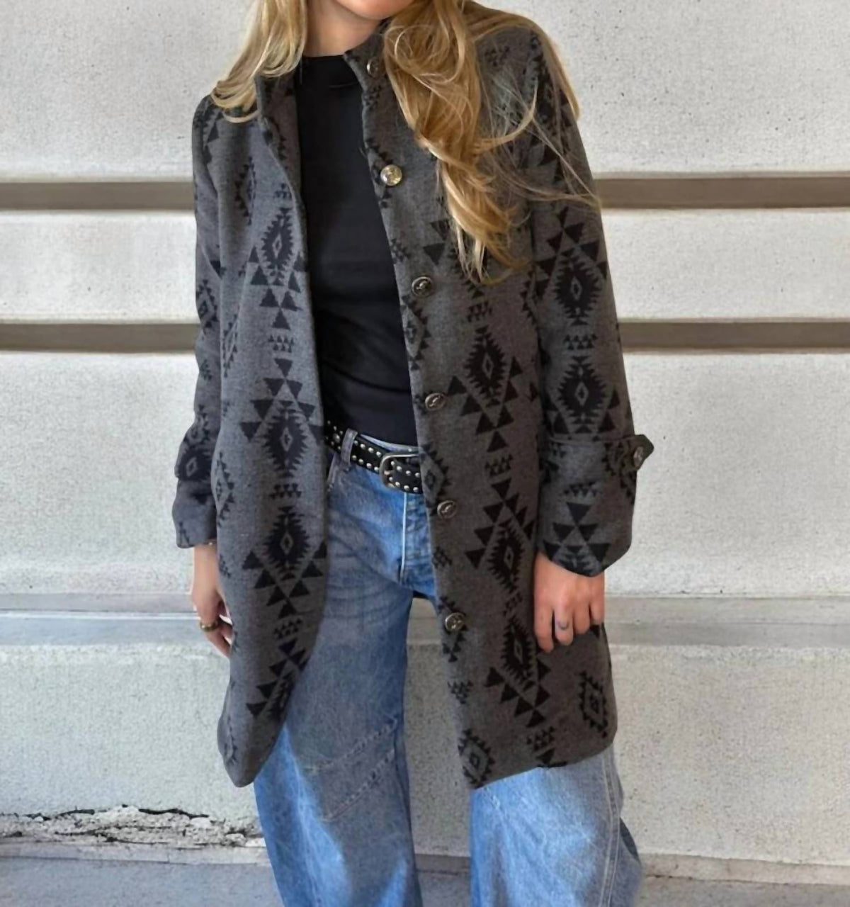 Lucky & Blessed - Aztec Printed Peacoat