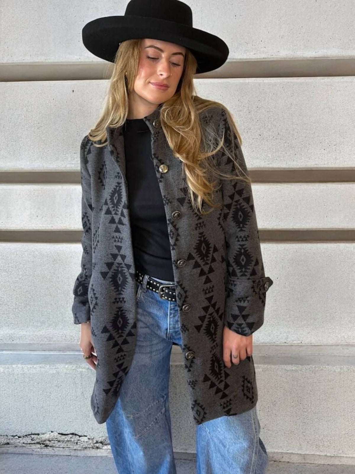 Lucky & Blessed - Aztec Printed Peacoat