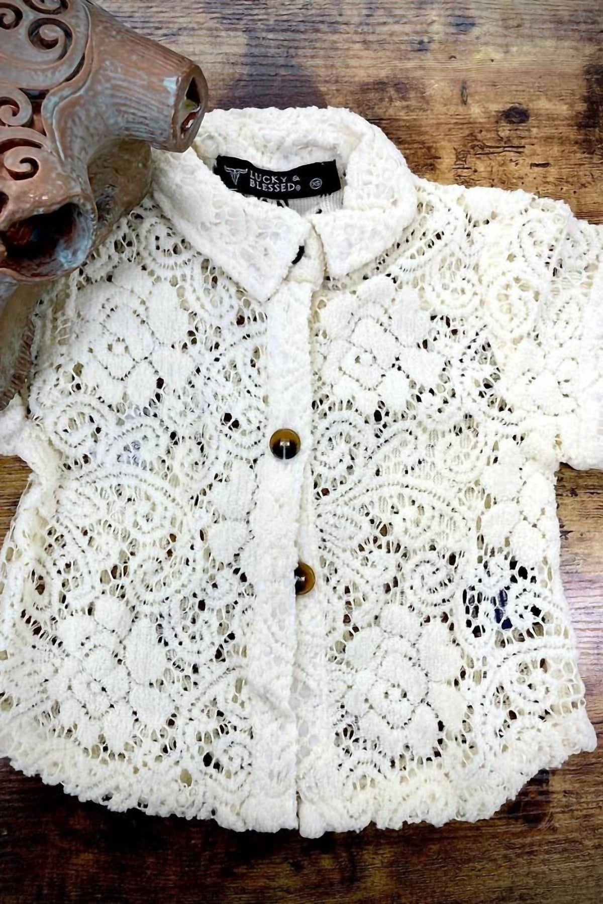 Lucky & Blessed - Girls' Button Down Crochet Top