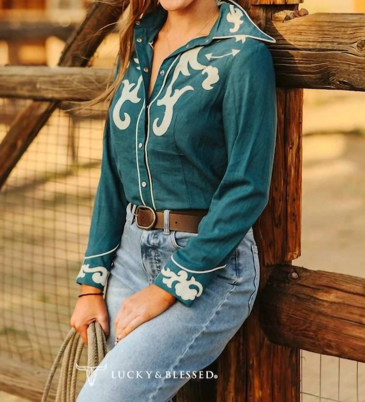 Lucky & Blessed - Patch Boot Stitch Contrast Piping Shirt